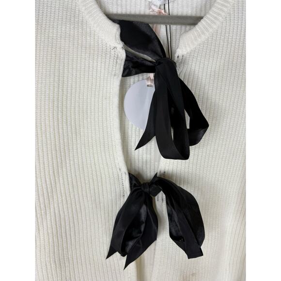 More To Come Darlene Bow Cardigan Ribbed Knit Coquette Cottagecore Ivory XS - Picture 6 of 11